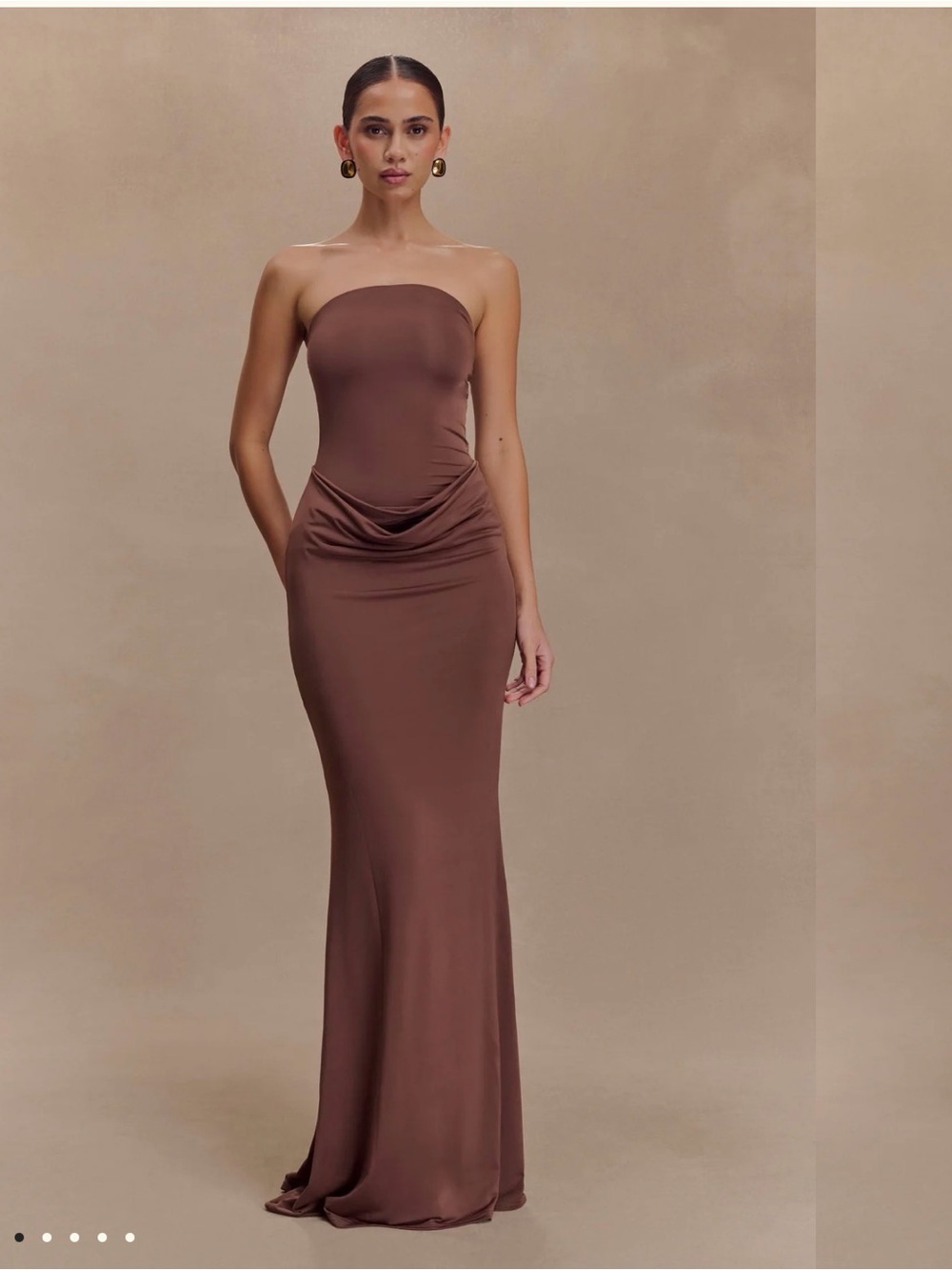 Strapless Brown Draped Column Dress